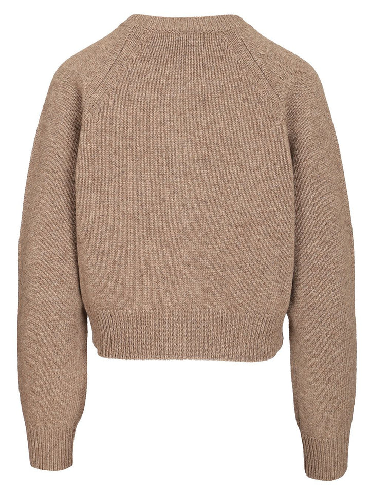 Weekend Max Mara Ombrosa Wool Crewneck Cardigan Knitwear - Brown | 140d87191a3b72d5a902bae624b30557f33ab48e