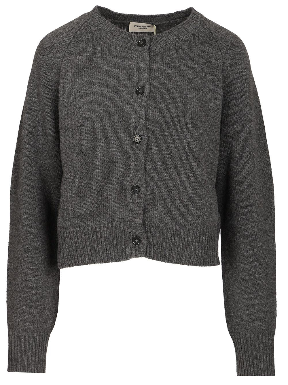 Weekend Max Mara Ombrosa Wool Crewneck Cardigan Knitwear - Grey | 6e98ea7cd05d8e493a38a24c74500132fc281fc6