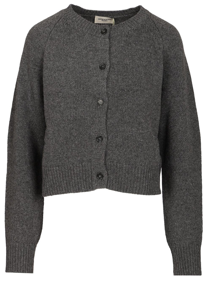 Weekend Max Mara Ombrosa Wool Crewneck Cardigan Knitwear - Grey | 6e98ea7cd05d8e493a38a24c74500132fc281fc6