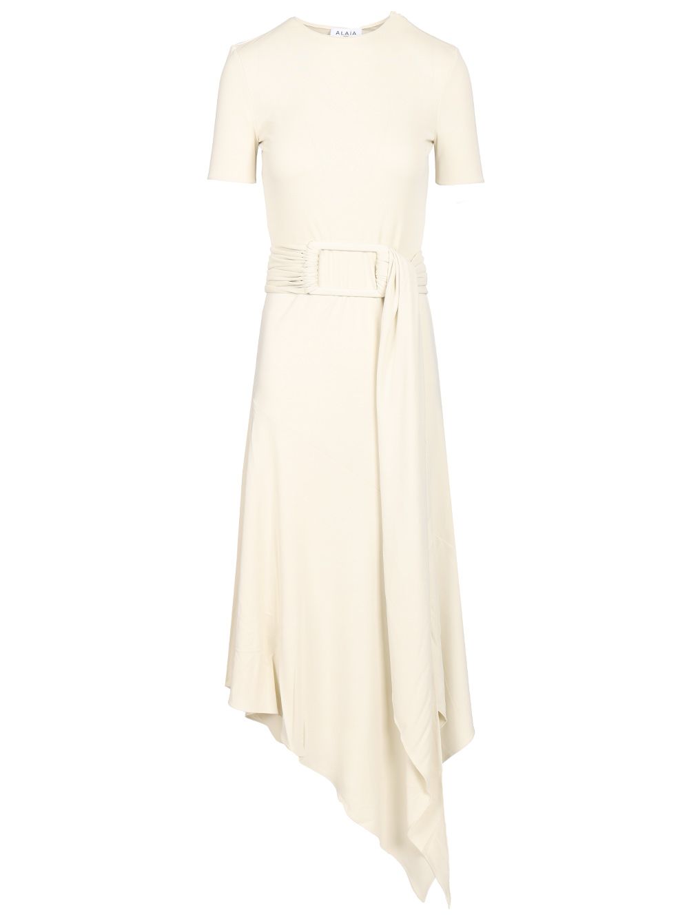 AlaÏA Jersey Dress With Belt Dresses - White | d4155a8de833c4dec80eb530332394fdb5455e97