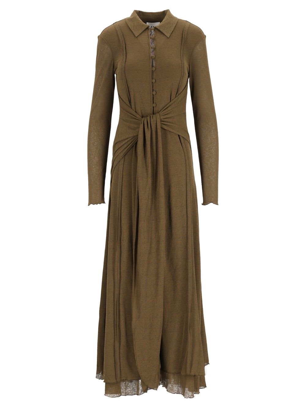 Ganni Marl Mesh Long Sleeve Maxi Tie Dress Dresses - Green | 07e8a1f73ec745eeabbafdbc402ea3f0442c3887