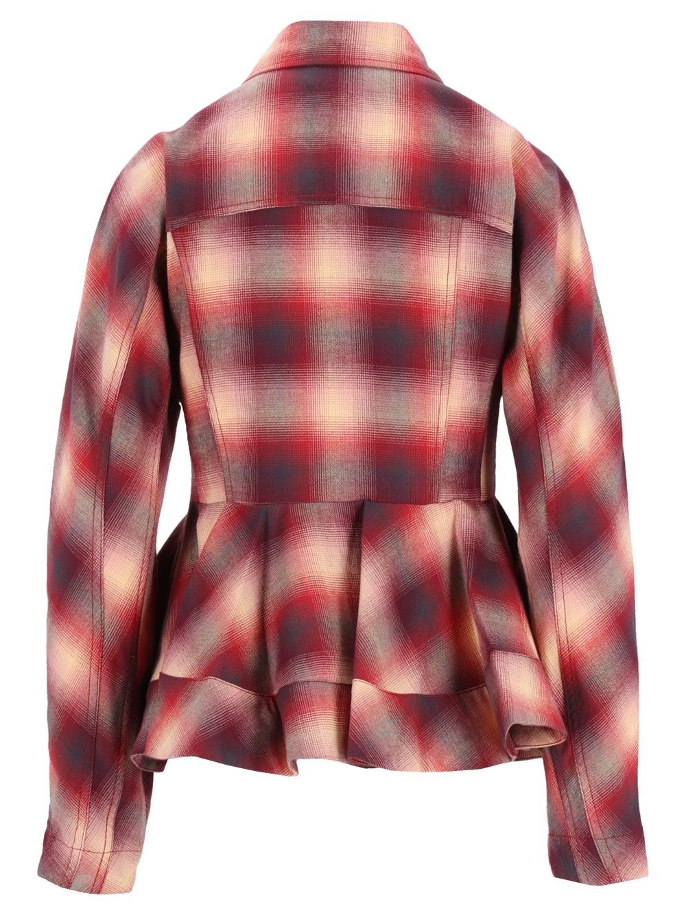 Ganni Cotton Flannel Check Peplum Shirt Shirts - Red | 66c7f65797a7341d5b9d7dc54c563a202b448ba0