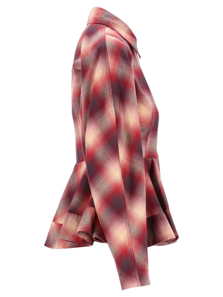 Ganni Cotton Flannel Check Peplum Shirt Shirts - Red | 708a31202de994005c292f0bd44cff3ea5cd8285