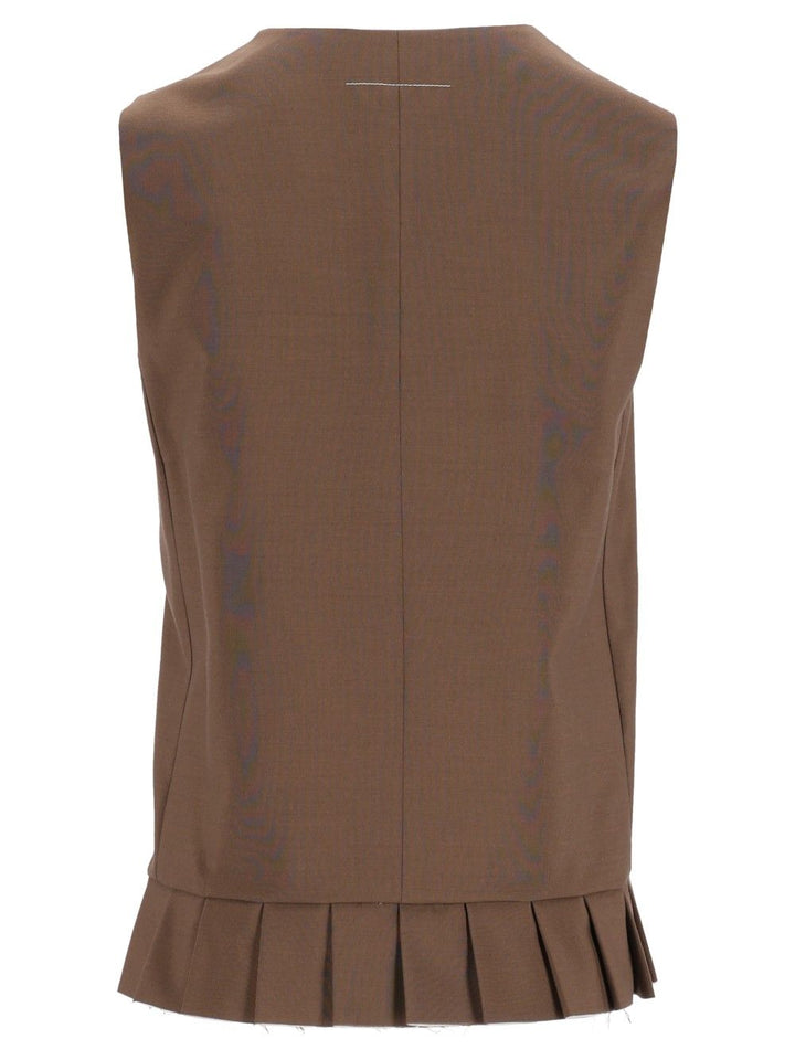 Mm6 Maison Margiela Sleeveless Pleated Bodice In Wool Blend Tops - Brown | 604d39c8dbe776c0616dafa813292bba15844c94