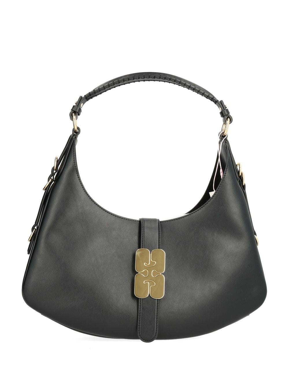 Ganni Kat Small Gold Shoulder Bags - Black | f05065c9ed430f5f23f1477acd805d3376ba61ed