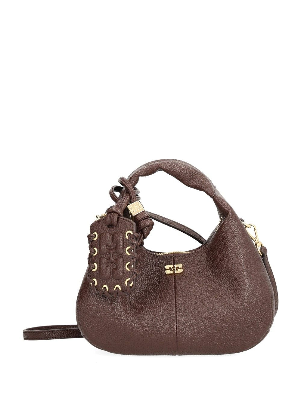 Ganni Mini Shoulder Bag With Grained Finish Handbags - Brown | 5faae98633adc7e6461fd27b94eb938d261cd2bc
