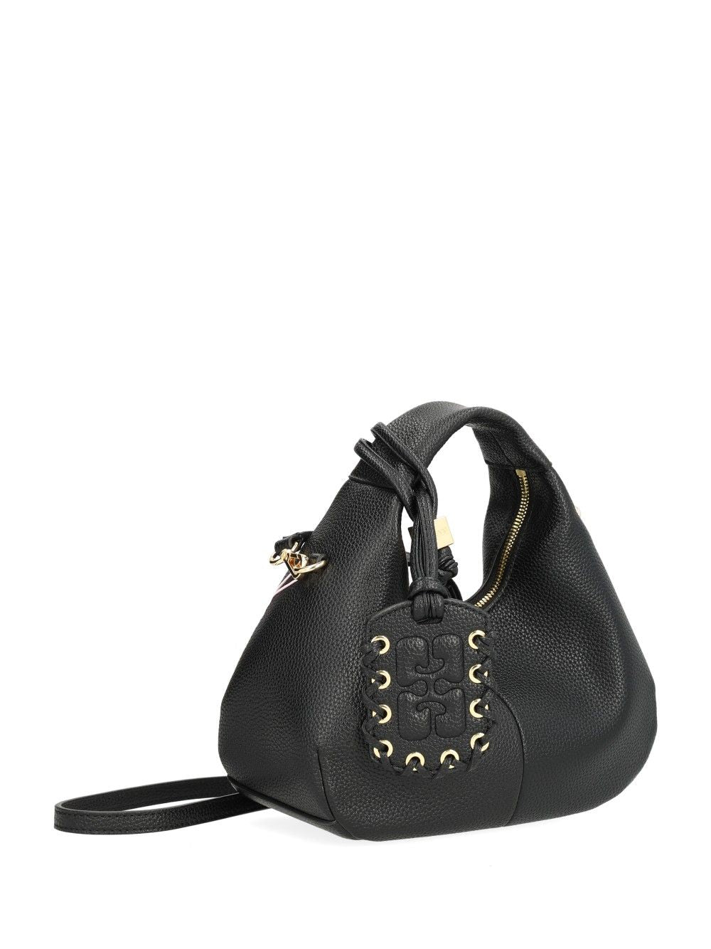 Ganni Hobo Mini Grained Handbags - Black | 4b0d43f84c2710574a93c6b274c6c5c53c401940