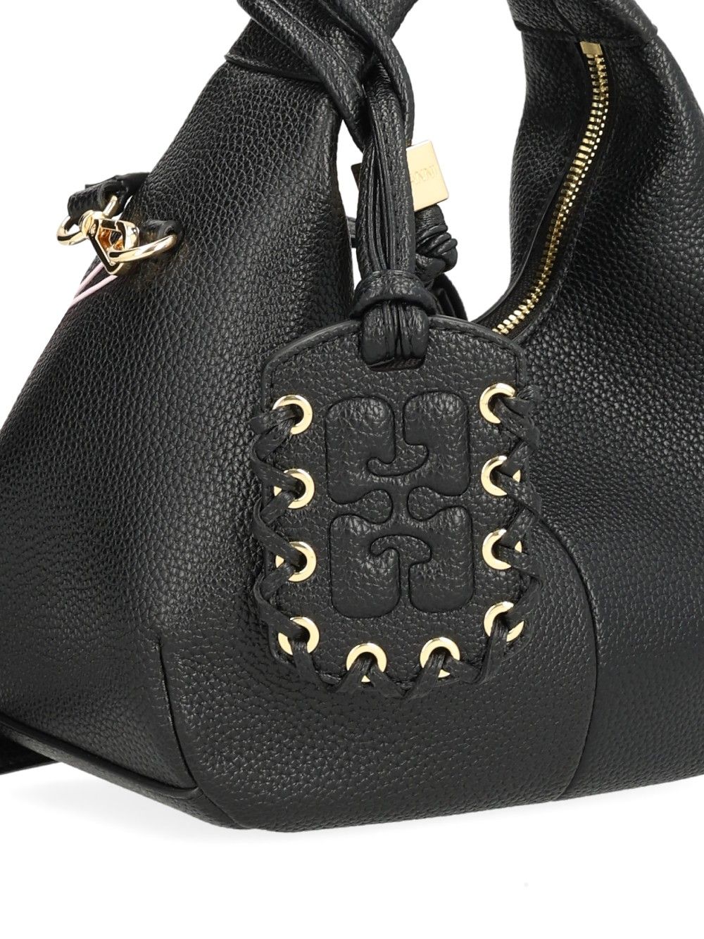 Ganni Hobo Mini Grained Handbags - Black | 19fa5095533e7ae654ae29f875b5e778ca98b766