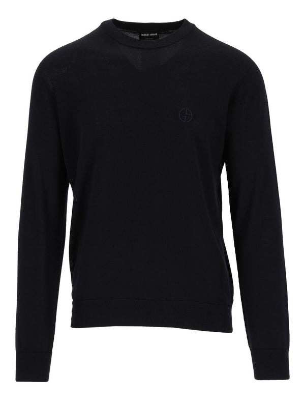 Crew Neck Wool Sweater Knitwear Blue