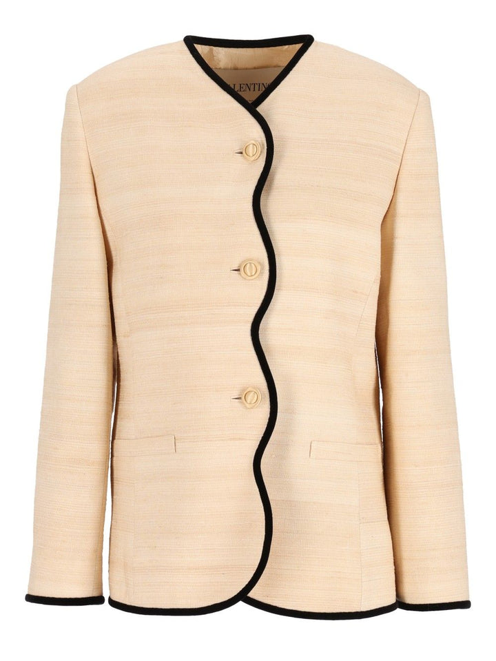 Valentino Garavani Silk And Linen Blazer Jackets - White | 6573adbdf9a9d02f88b00aac931a51e1193c3fb3