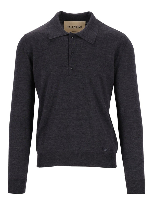 Wool Knit Polo Shirt Knitwear Grey