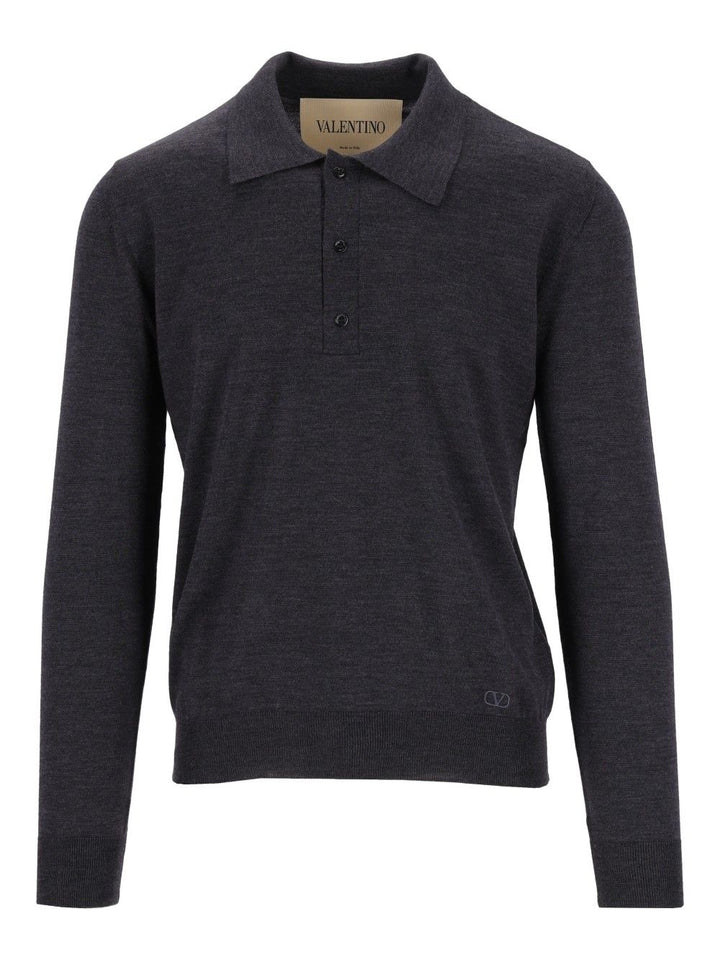 Valentino Garavani Wool Knit Polo Shirt Knitwear - Grey | a28c2f91de8f6083dc291f7816d5d5eb3e9b5539