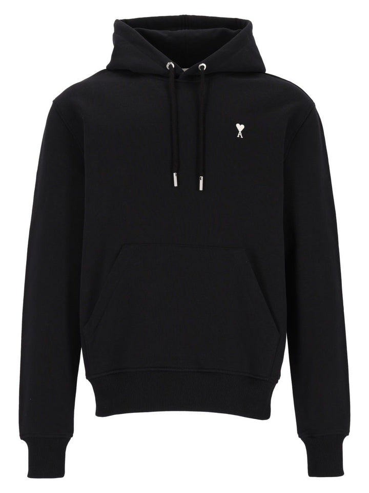 Ami Quota -Contrasted Ami De Coeur Hoodie Light Fleece Sweatshirts - Black | 00a1b39f9e5dac68cbe0930097f62ea6adcf5f6b