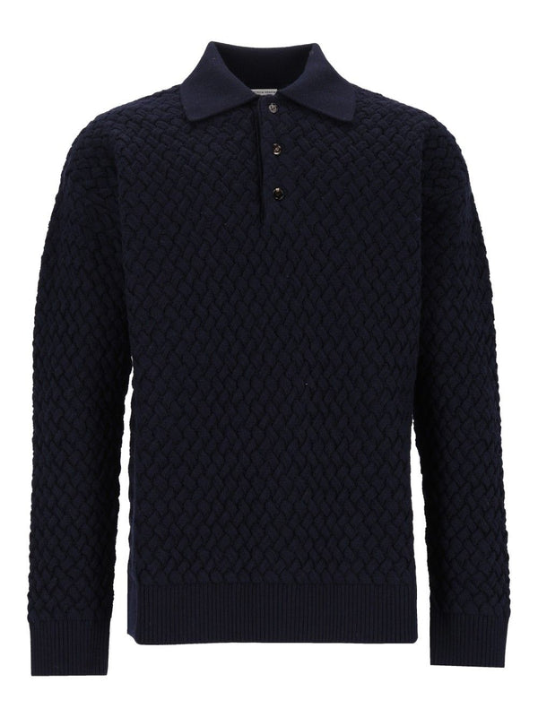 Woven Wool Polo Shirt Knitwear Blue