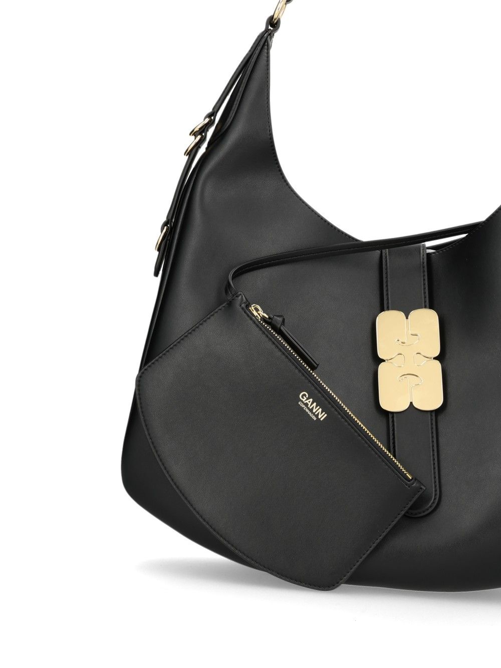 Ganni Kat Large Gold Shoulder Bags - Black | c220655ff2e3c04da4a2dfbc0bf9e55f6fd5c504
