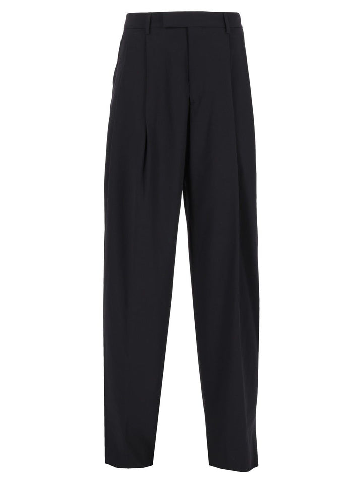 Giorgio Armani Oversized  In Virgin Wool Crepe Trousers - Blue | 26fd0caf3a312206aaa30d2e05cae8eff9e053c8