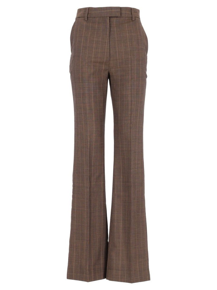 Ganni Light Wool Melange Stripe Straight Pants Trousers - Brown | b1341223eeb8e19bd4a7003d5bc554ba116f9ee1