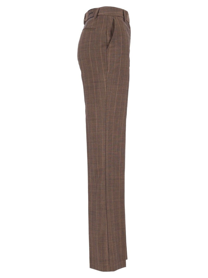 Ganni Light Wool Melange Stripe Straight Pants Trousers - Brown | 1df59ea98833c2432a58ef8ef26b71fa793d2a17