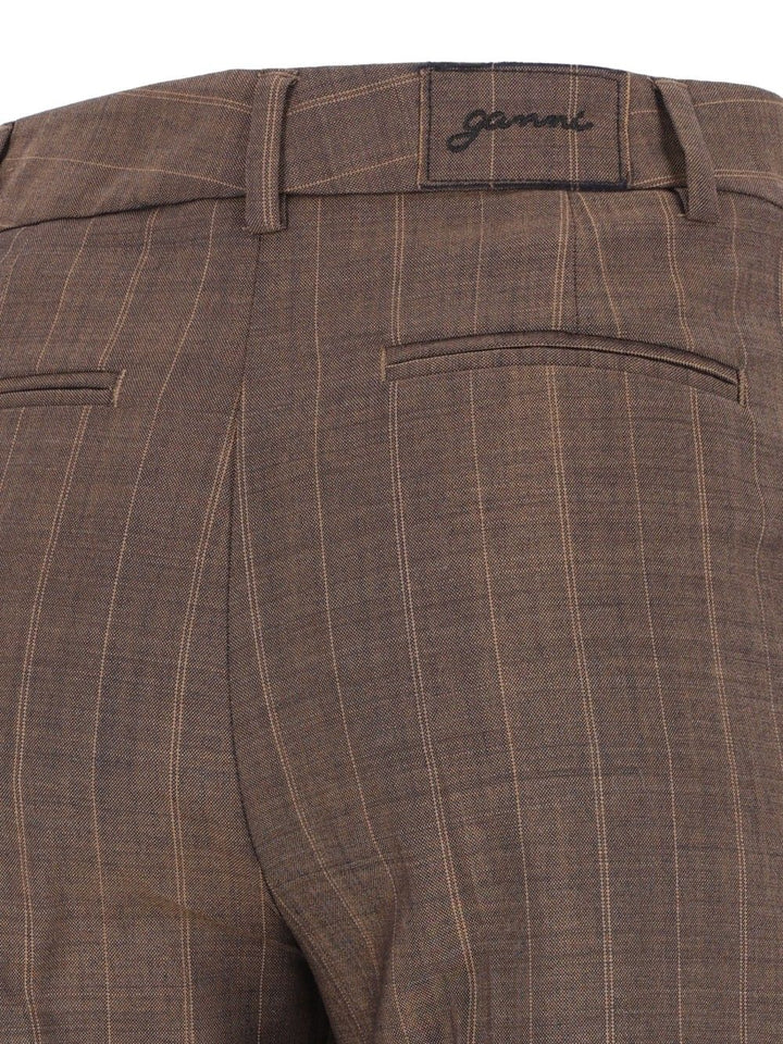 Ganni Light Wool Melange Stripe Straight Pants Trousers - Brown | b455065808b3c7d9b51f1b40bf2e2d52a59fd44d