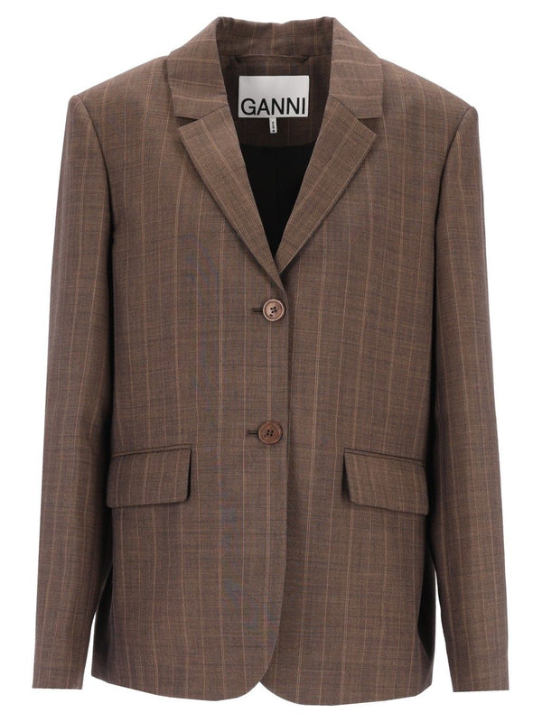 Brown Pinstriped Wool Blazer Jackets Brown
