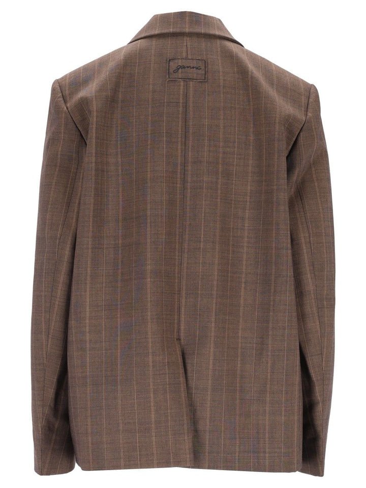Ganni Light Wool Melange Stripe Blazer Jackets - Brown | 82c12d67cdfdfaf2e1911c0caf3869f15df06187