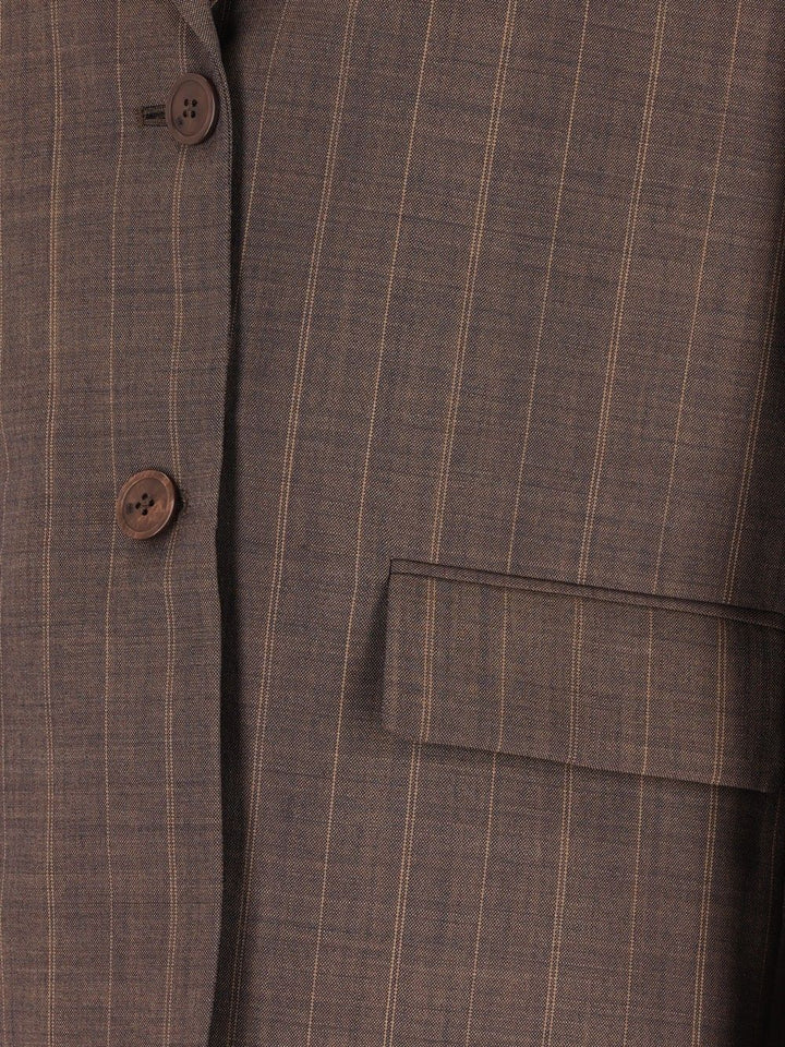 Ganni Brown Pinstriped Wool Blazer Jackets - Brown | 0829d554a221ddfc8305c660e3a45f7b26e98e4c