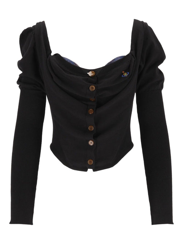 Knitted Cardigan Corset Bea Tops Black