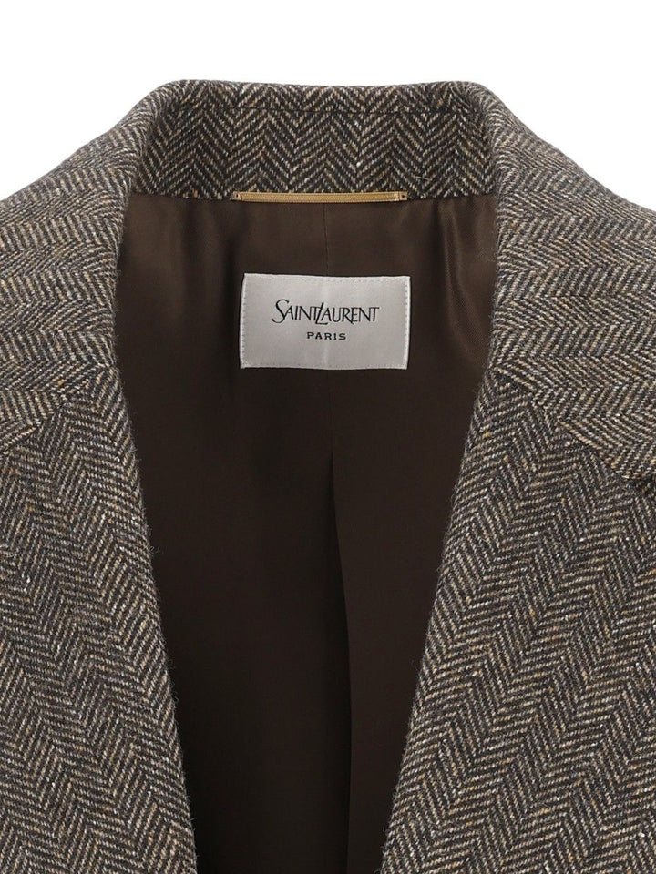 Saint Laurent Herringbone Wool Jacket Jackets - Brown | 1ce9807e058db4a8e439bbefafa856b32af8fd93