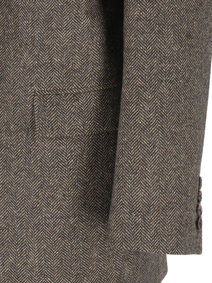Saint Laurent Herringbone Wool Jacket Jackets - Brown | 648abfdd5aca9b523141eef6ed295e3adbf290ca