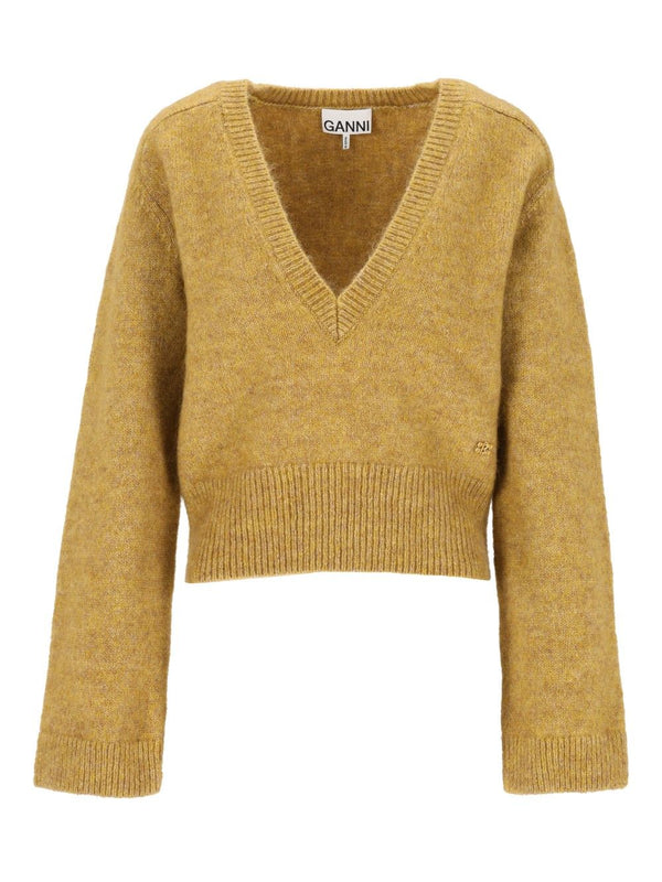 Melange Mohair Deep V-Neck Knitwear Yellow