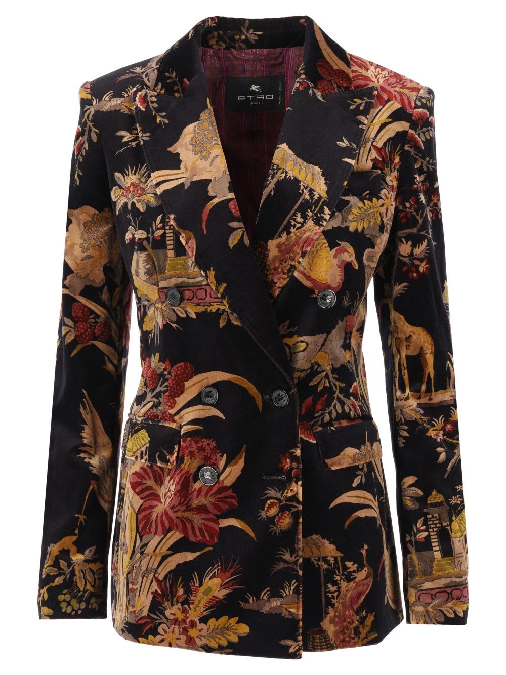 Etro Printed Velvet Double Breasted Blazer Jackets - Multicolor | 26600ae85755344b73d58c5132db36a1569bcaa5