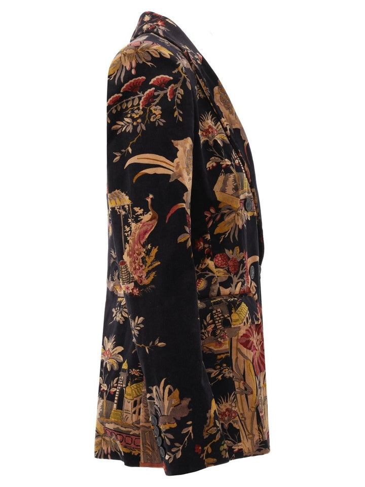 Etro Printed Velvet Double Breasted Blazer Jackets - Multicolor | 9c58ad341500c17a866da1accda74ff1b0d811eb