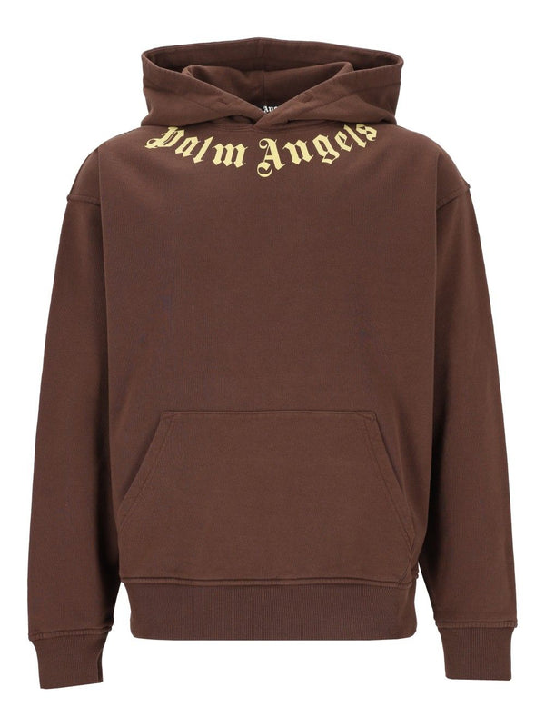 Neck Logo Hoodie Sweatshirts Brown