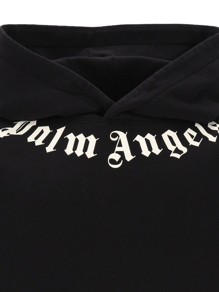 Palm Angels Neck Logo Hoodie Sweatshirts - Black | 9ee5f49363dbcbab20adf64a0c5ab680e70d4fbb