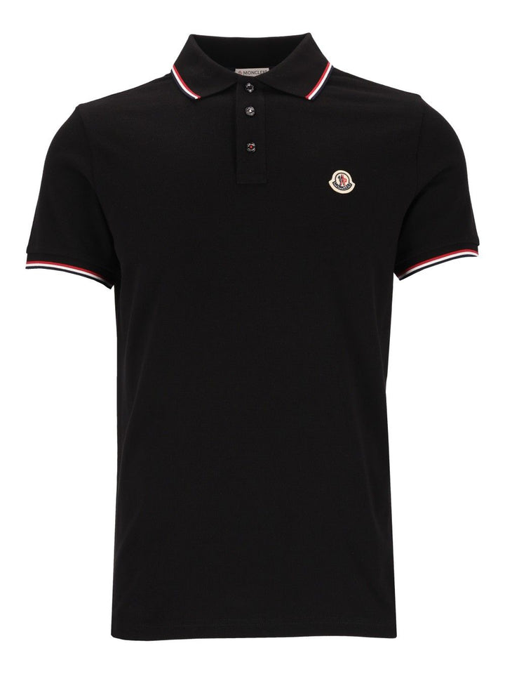 Moncler Cotton Pique  With Tricolour Trim Polo shirt - Black | f1336db90a411a7b1d5faeb3f0c8dc6a1c795553