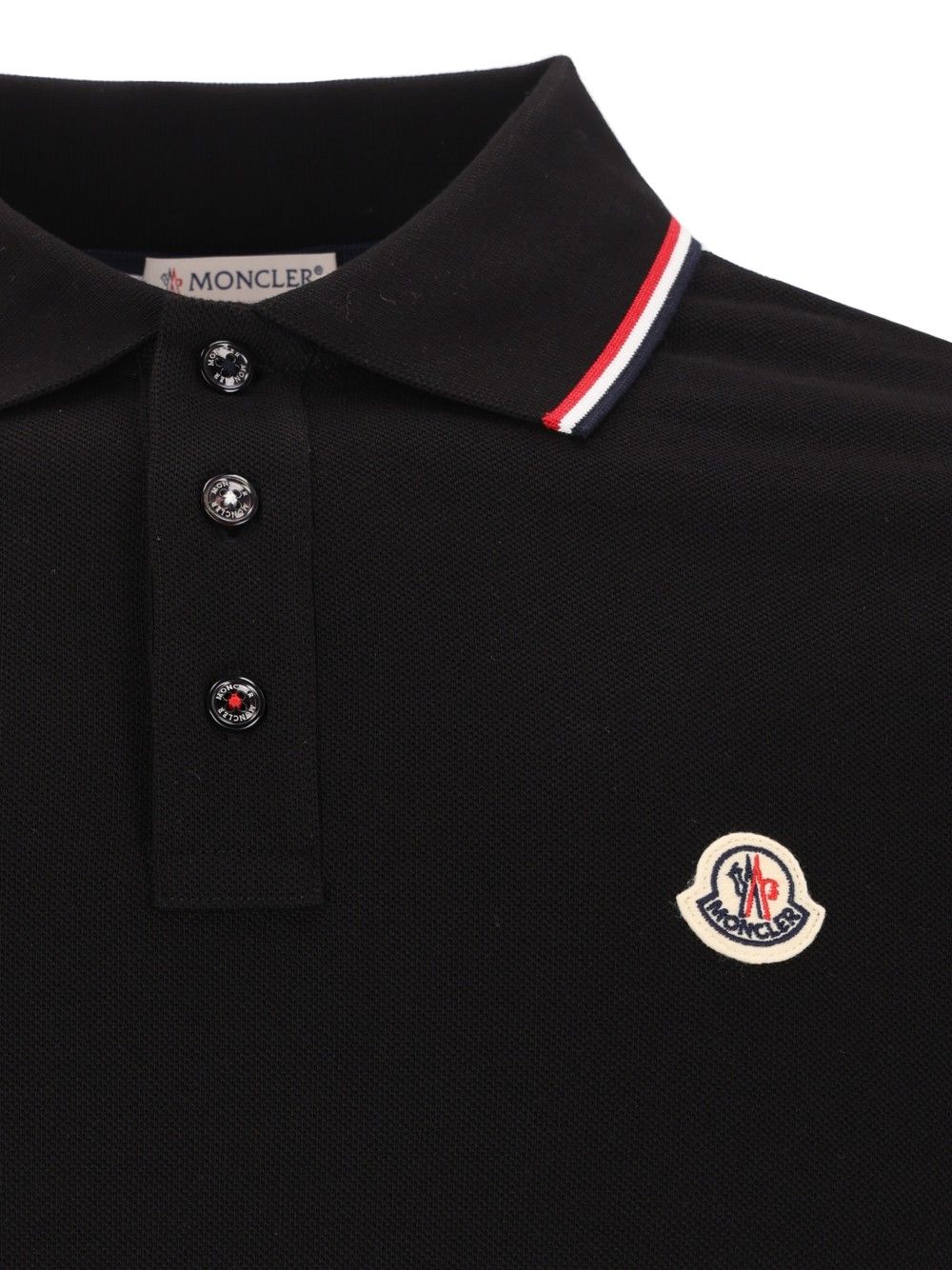 Moncler Cotton Pique  With Tricolour Trim Polo shirt - Black | f3111e8be4e75698b34e1bb097d6bf183b13fa69