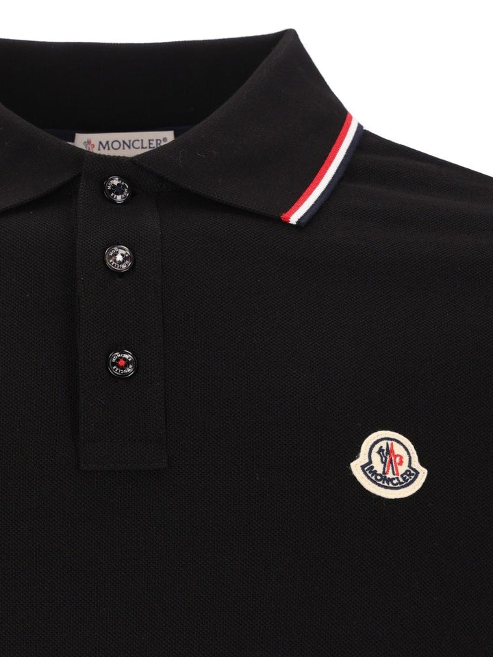 Moncler Cotton Pique  With Tricolour Trim Polo shirt - Black | f3111e8be4e75698b34e1bb097d6bf183b13fa69