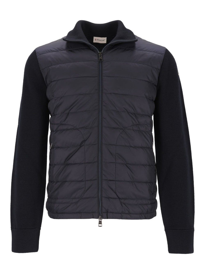 Moncler Quilted Jacket With Zip Knitwear - Blue | 0dda8a74e62da18483e1193e489693d6b0f4d15f