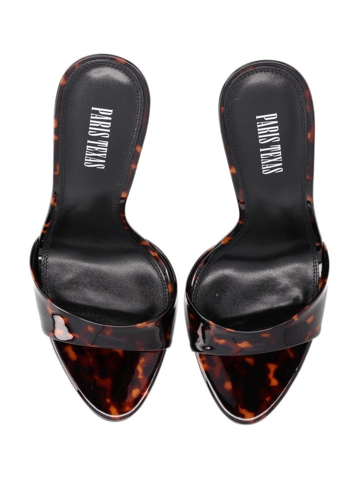 Paris Texas Lidia Mule Printed Patent Sandals - Brown | 4ee9b1e1f2ccf328318639bdaa9ada36274c5e62