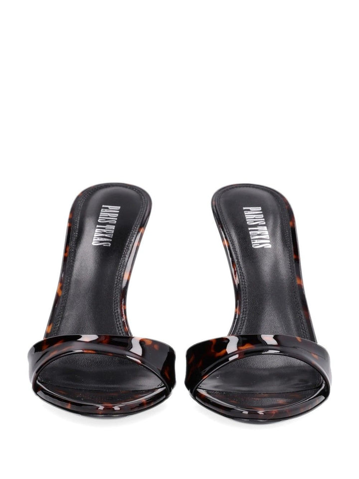 Paris Texas Lidia Mule Printed Patent Sandals - Brown | b4b27878292b721955059d86349a650f125787ea
