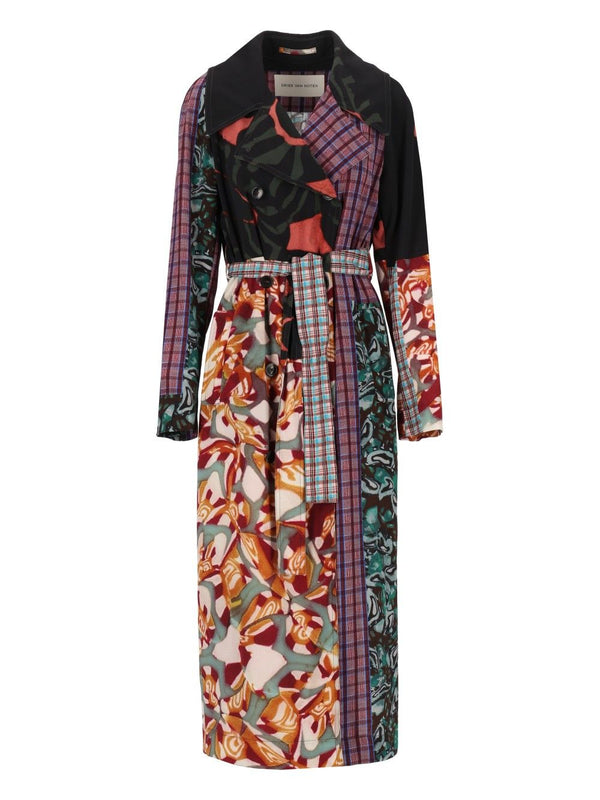 Rolana Multicolor Print Patchwork Trench Coats Multicolor