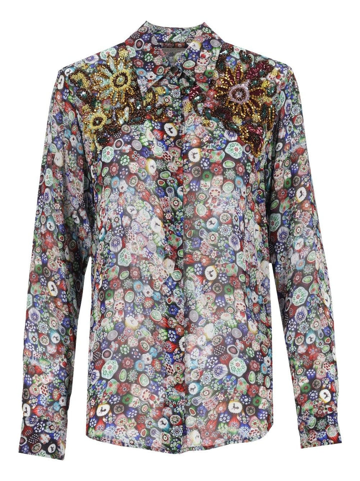 Dries Van Noten Chowy Printed Allover Glass Viscose Georgette Shirt With Embroidery Details Shirts - Multicolor | 626de98e13de837a122f6b96e89dcce4355edf93