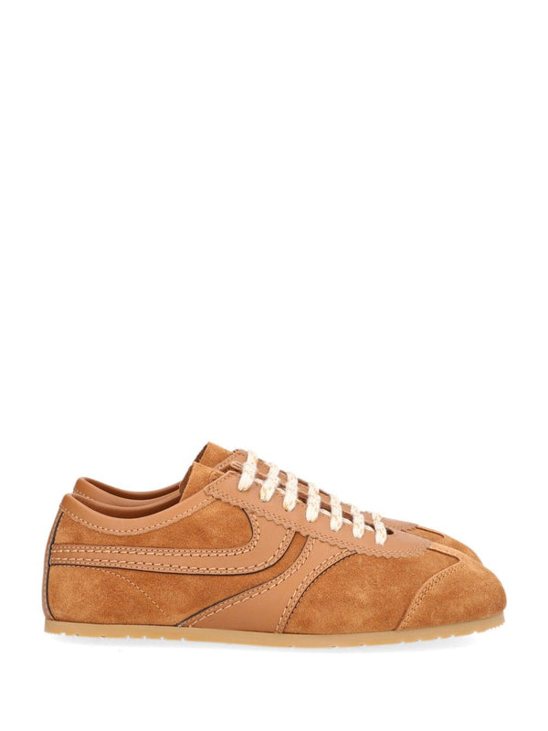 Suede With Nappa Upper And Thin Signature Sole Sneakers Beige