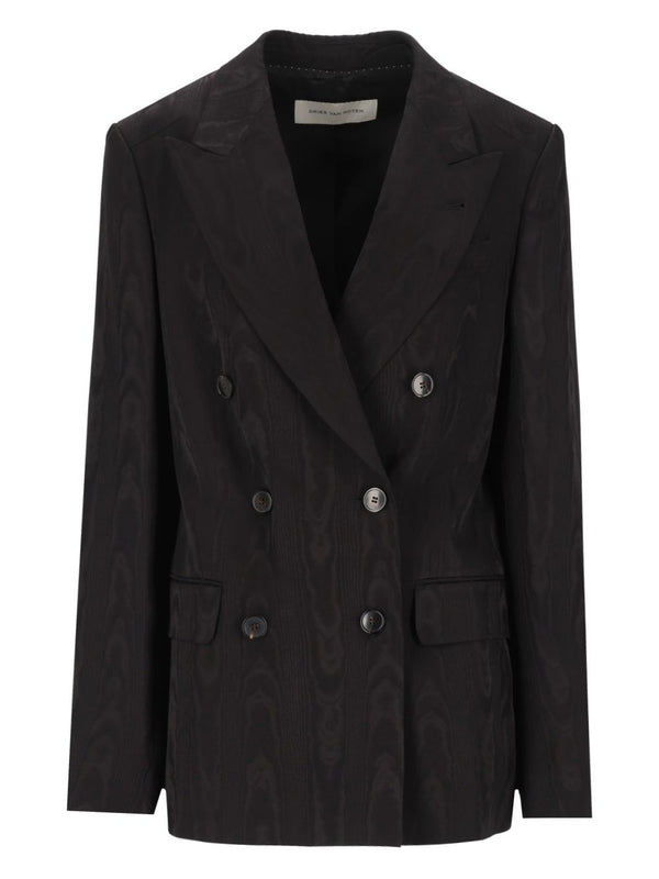 Barrysta Moire Viscose Double-Breasted Blazer Jackets Black
