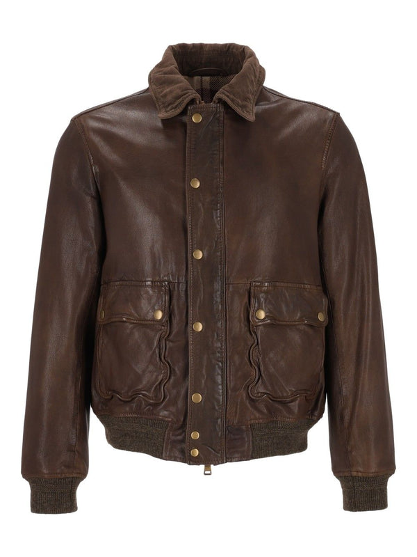 Bomber Collo Velvet Int.Check 100 Grainy Leather Jackets Brown