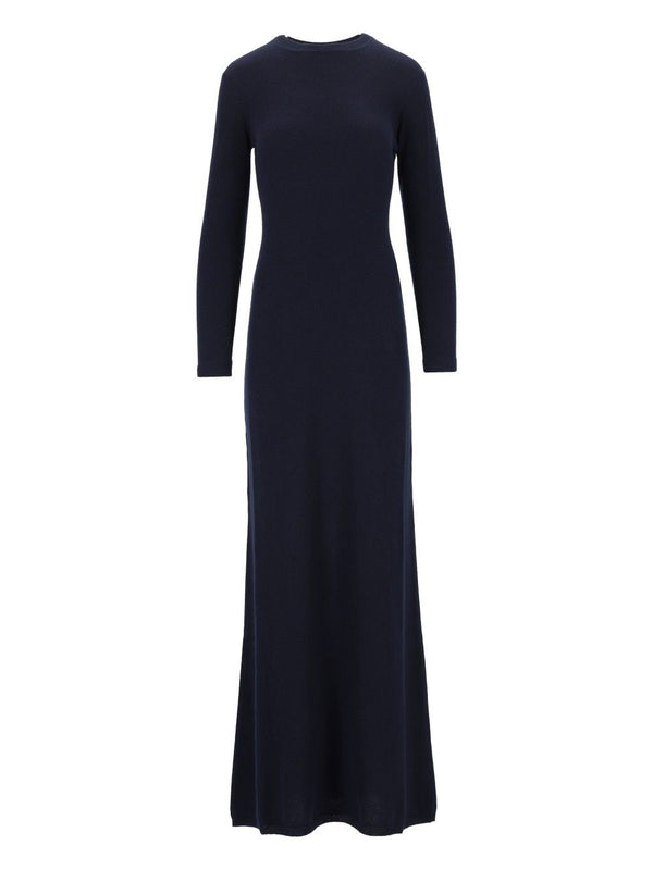 Featherweight Cashmere Silk And Mid Gauge Cotton Cashmere Multigauge Long Crewneck Dress Blue