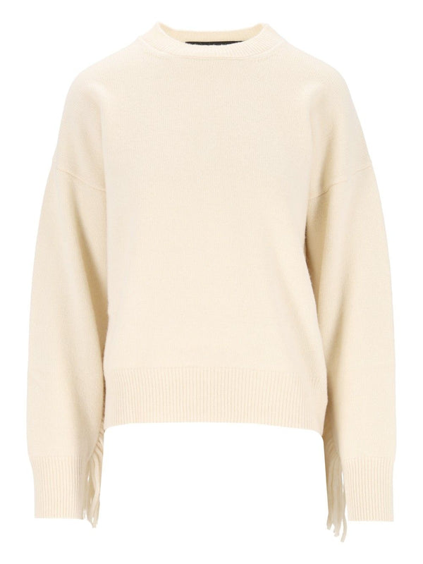 Maglia Girocollo M/L Con Frange - Lana Merino/Cashmere Knitwear White
