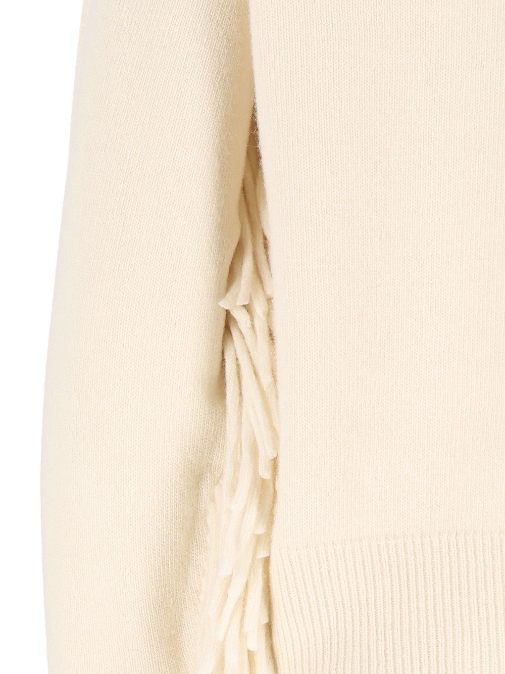 Federica Tosi Maglia Girocollo M/L Con Frange - Lana Merino/Cashmere Knitwear - White | 537bb8152bd074f8276d554cb81677d3b08d07d1
