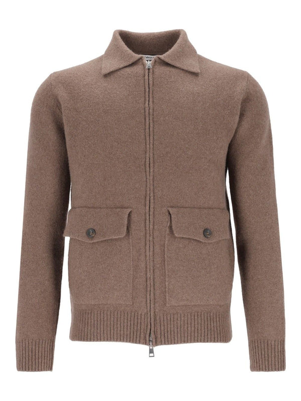 Cardigan Zip 2 Tasche 93 Lana 6 Pa 1 Elastan Knitwear Brown