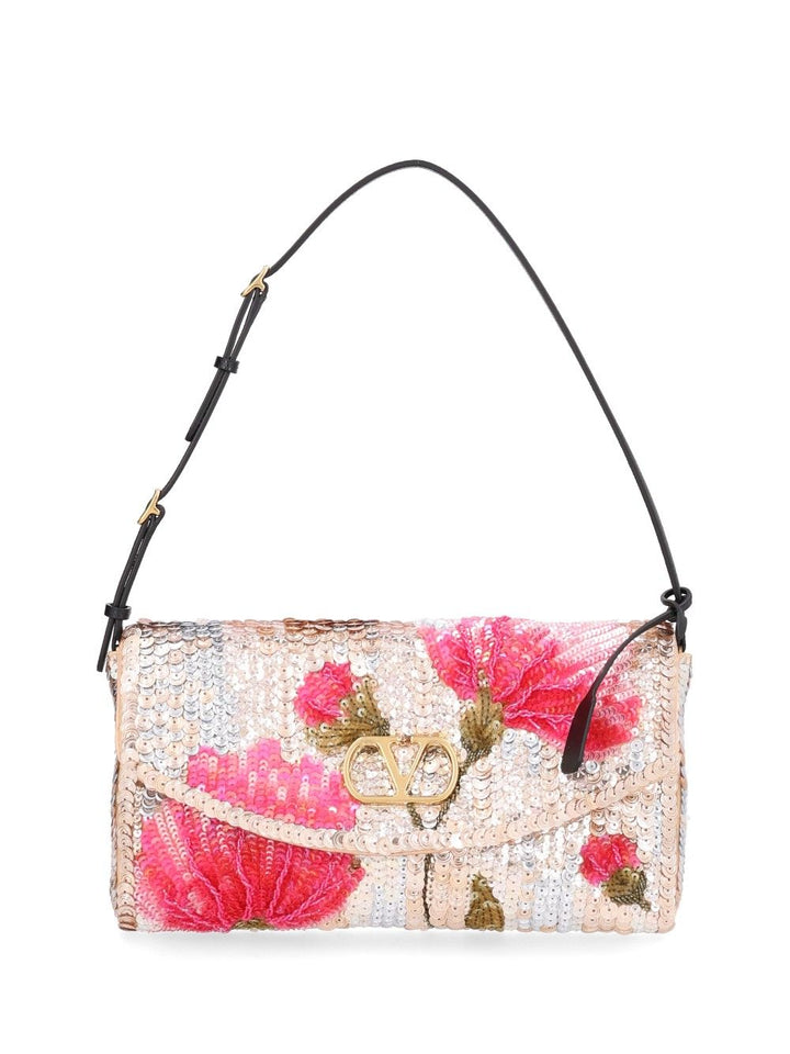 Valentino Garavani Devain Small Shoulder Bag Ric.Sequins Tulip/Vit.Soft Grain L./L.Go Shoulder Bags - Multicolor | 44f342bc3aaaaf6ad802d1bca840cade4e2d1b8d